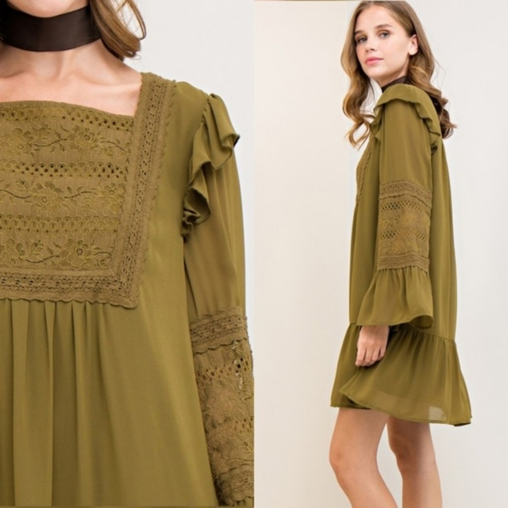 Final Price- Lace and Ruffle Detailed Boho Dress
